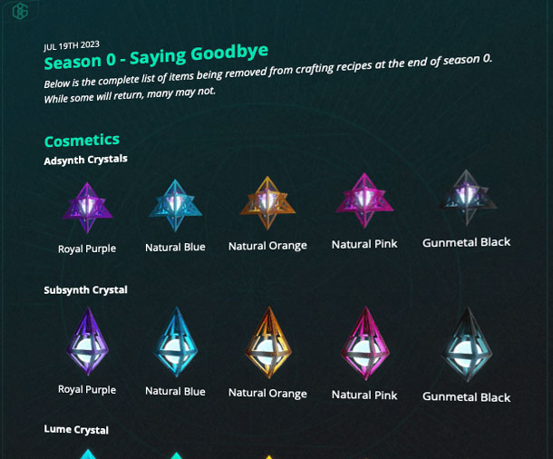 Fin de la Saison 0 – Items Supprimés